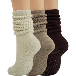 3 Pairs Women's Socks with Grips Yoga Grippy Slouch Scrunch Sock